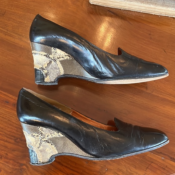 1980s Snakeskin Wedge Heel In black and Tan Stuart Weitzman - Picture 3 of 7